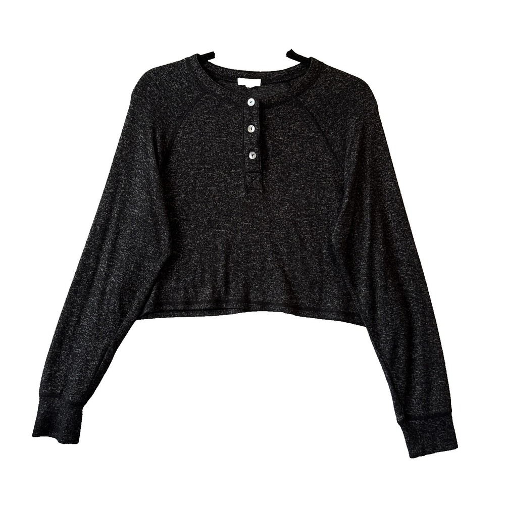 Stitch & Pine Sleep Henley Cropped Buttery Soft Black Top M Lounge Sleepwear
